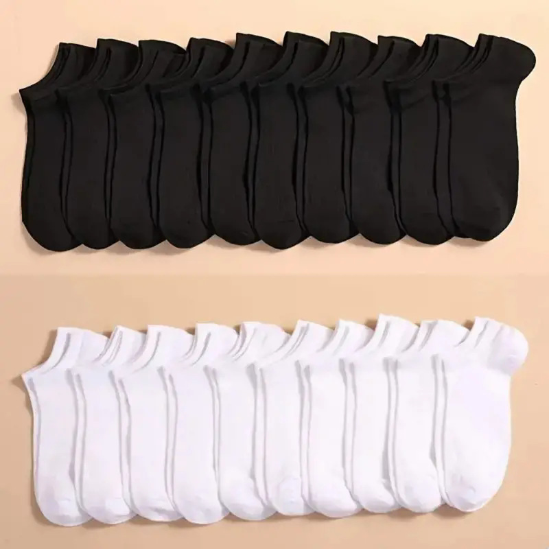 Ankle Sock Low Cut - 10 Pairs Bulk Black & White