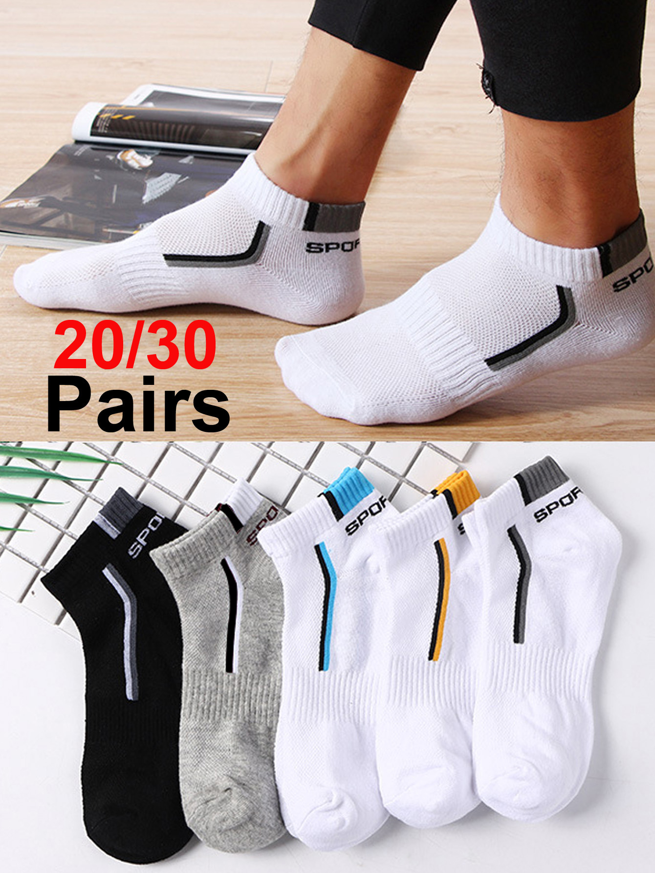 Ankle Sock Low Cut - 30pairs Men's Fashion Cotton Breathable Comfortable