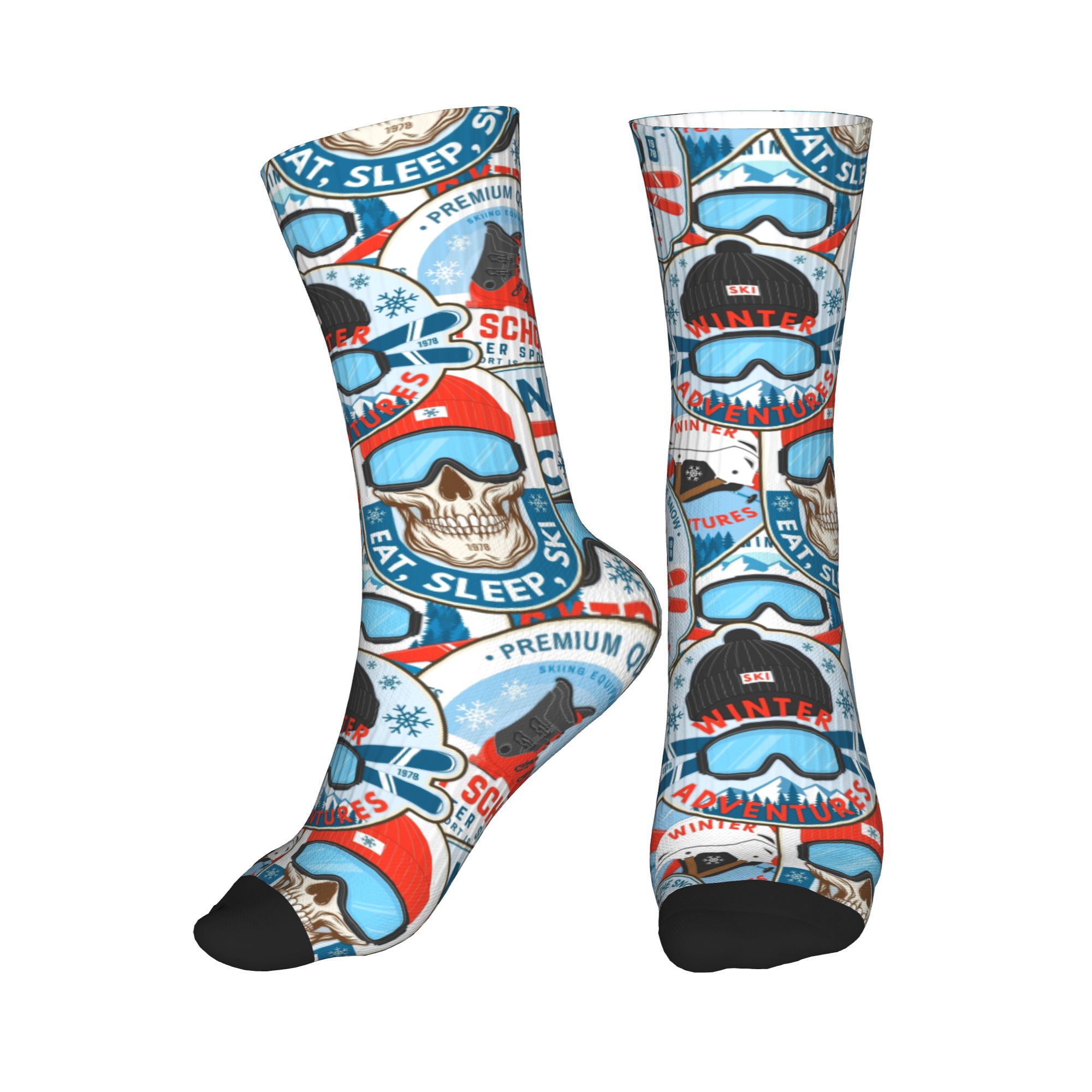 Dress Sock Men - Vintage Red Blue Ski Club Seamless