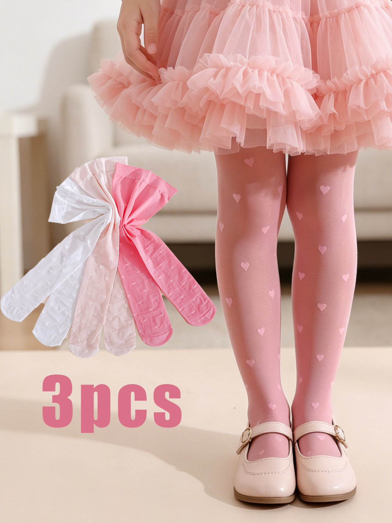Tights Pantyhose Sheer - 3Pcs Girls Heart Print Tights 0-14Y