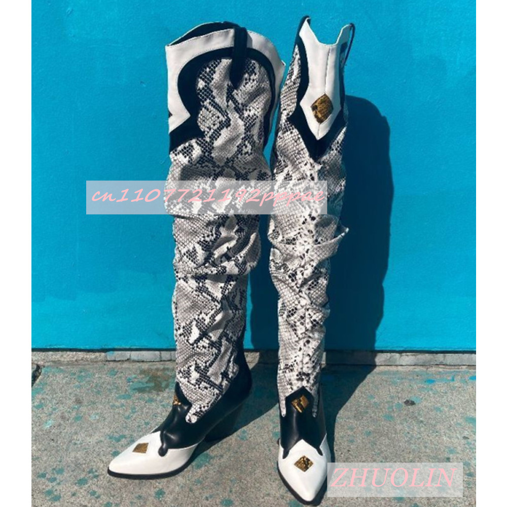 Knee High Sock Women - Winter Embroidered Snake Pattern Over-The-Knee Boots
