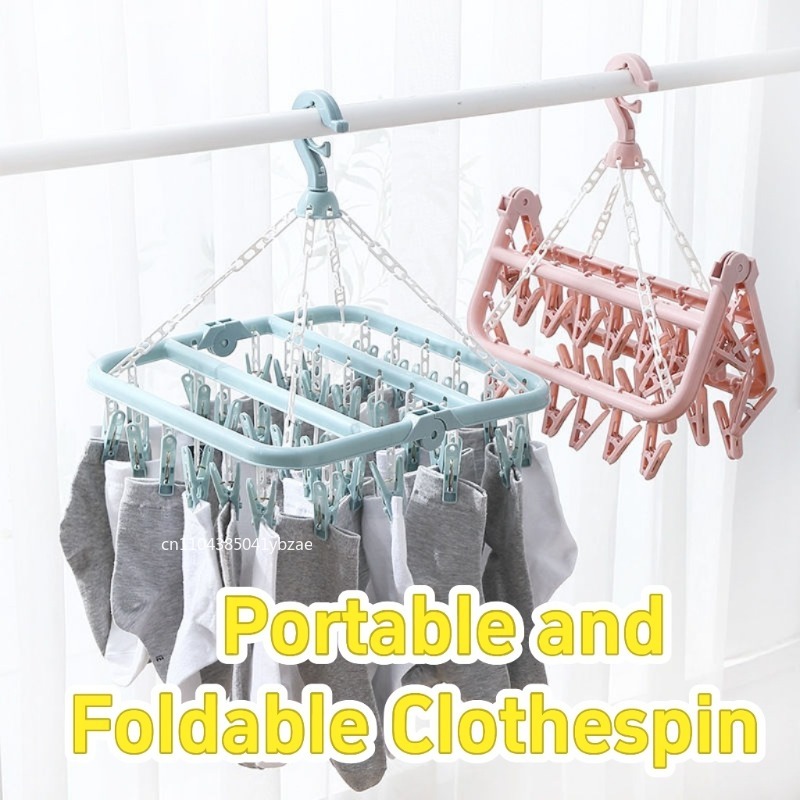 Sock Organizer Tray - 32 Clips Folding Clothes Dryer Hanger