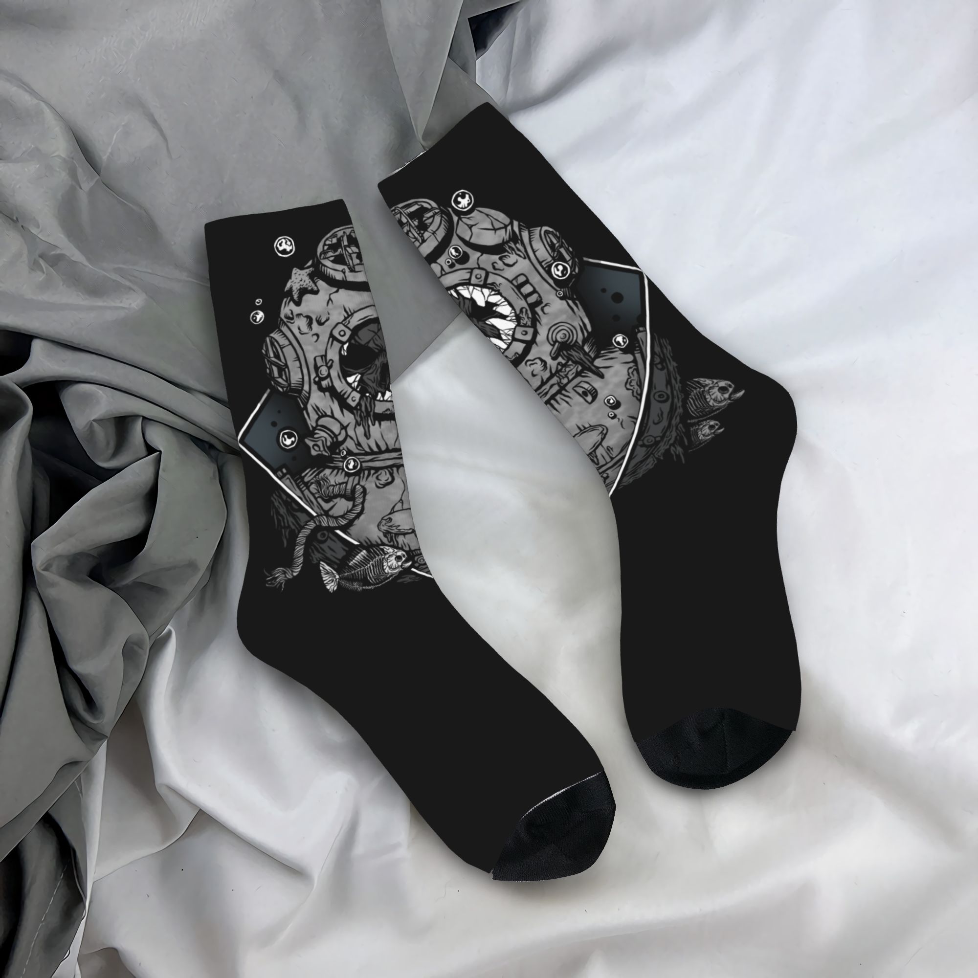 Dress Sock Men - Custom Funny Mens Scuba Diving Skull