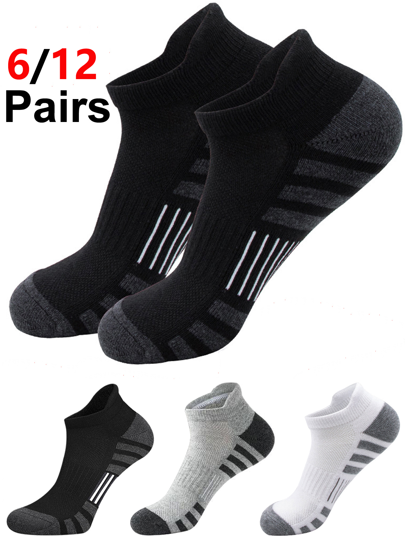 Athletic Sock Cushion - 6/24 Pairs Cushioned Breathable Ankle Athletic