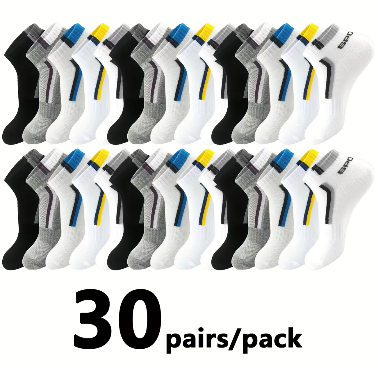 Ankle Sock Low Cut - 30Pairs Men's Color-block Mesh Ankle Socks
