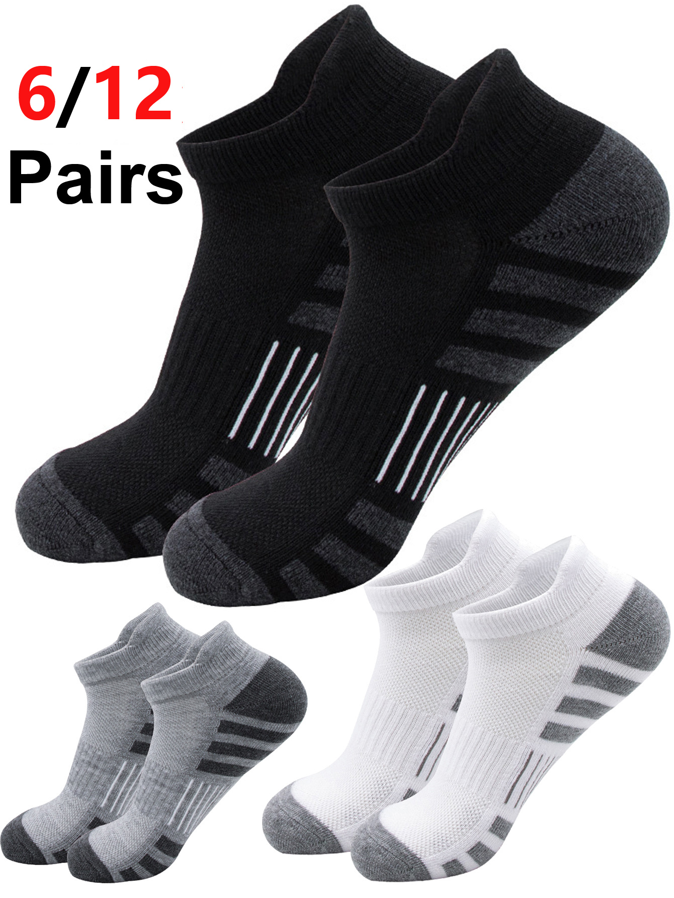 Athletic Sock Cushion - 6/12 Pairs Low Cut Ankle Socks