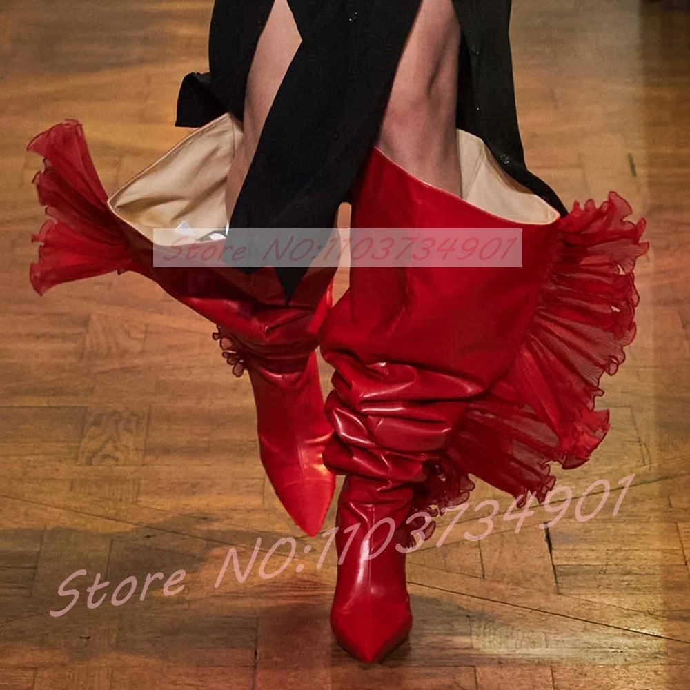 Boot Sock Slouchy - Ruffles Tulle Slouchy Sock Style Boots