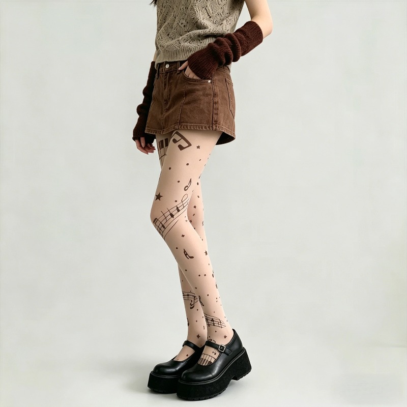 Y2K Musical Note Print Sheer P - đánh giá và giá Tights Pantyhose Sheer