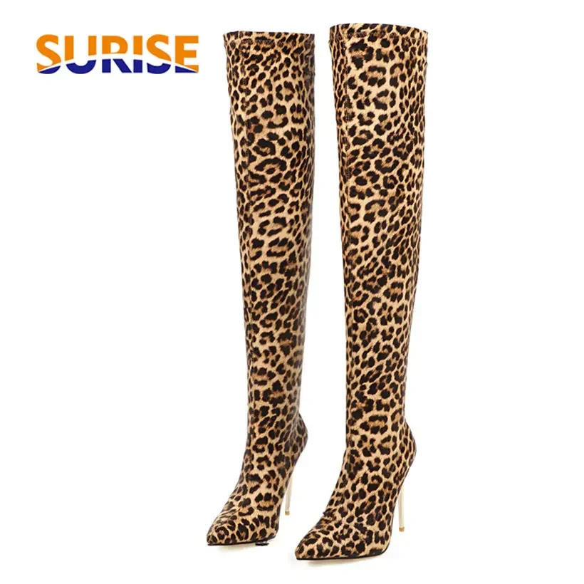 Plus Size Stretch Leopard Over - đánh giá và giá Knee High Sock Women