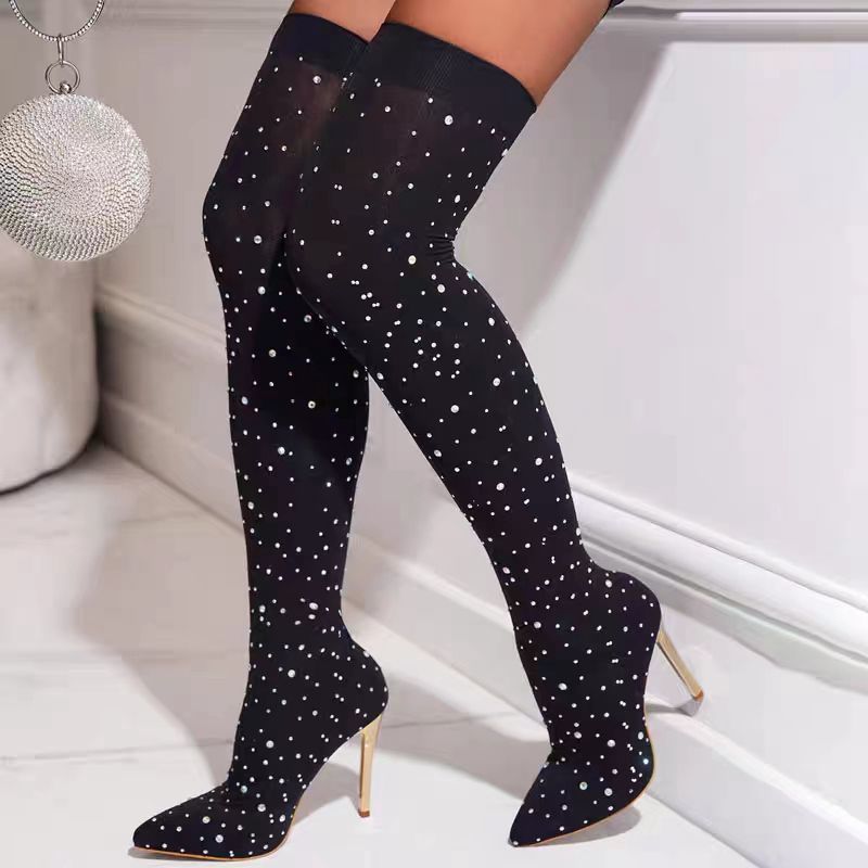 Rhinestone Slim Leg Stretch So - đánh giá và giá Knee High Sock Women