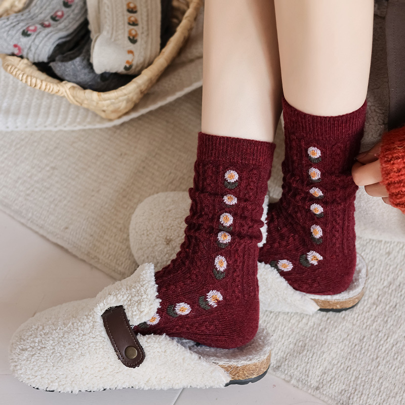 Korean Sweet Floral Wool Mid-C - đánh giá và giá Boot Sock Slouchy