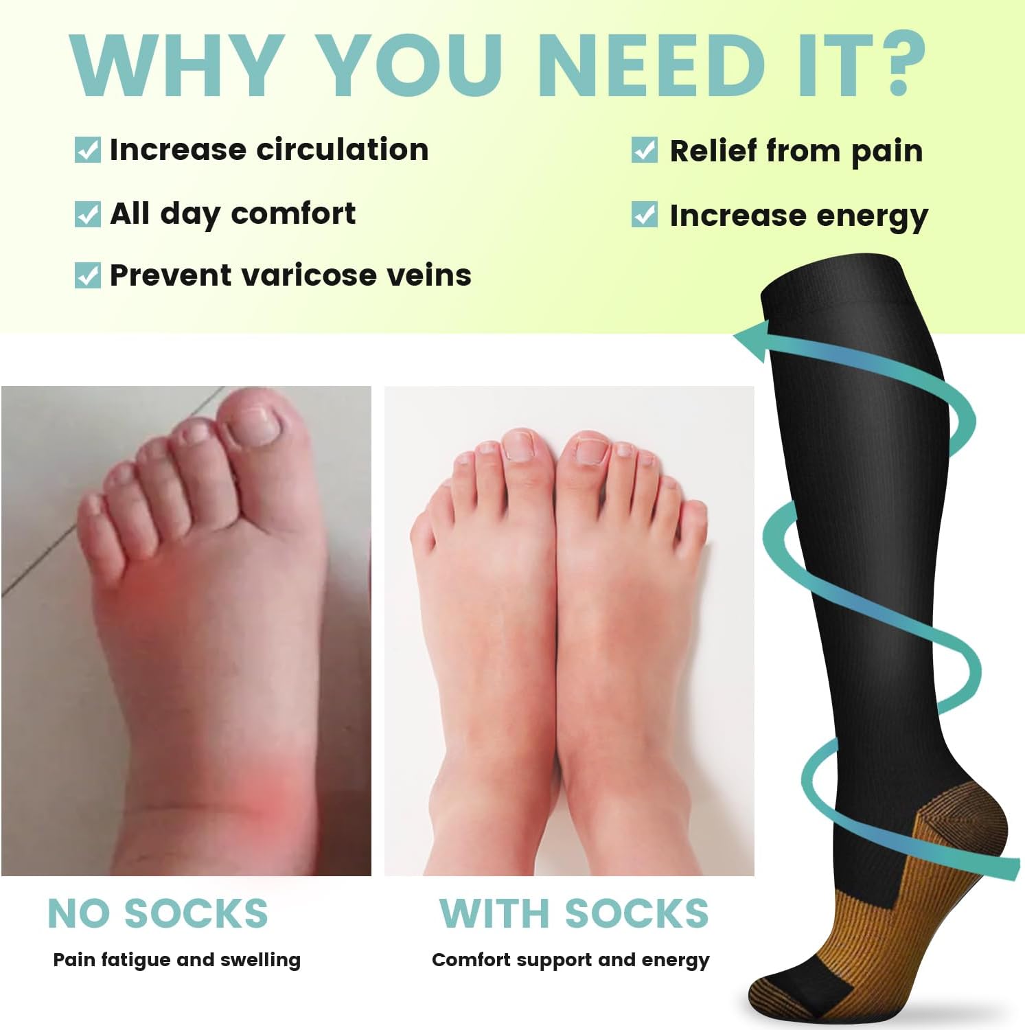 6 Pairs Solid Color Copper Com - đánh giá và giá Compression Sock Medical